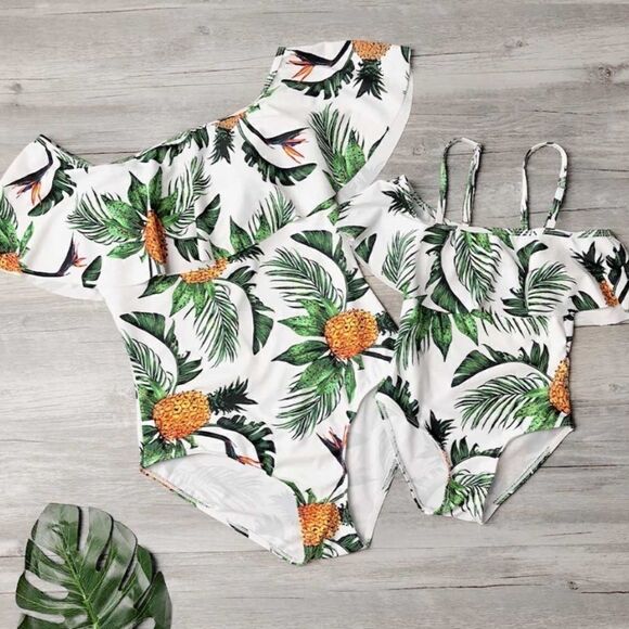 NEW! Girl’s Tropical Pineapple Print One Piece - Picture 5 of 9
